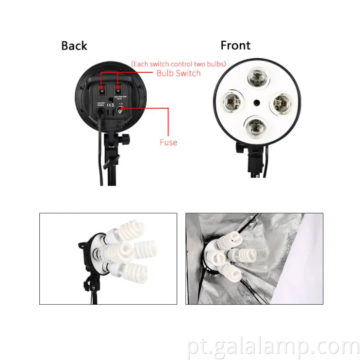 Kit de iluminação profissional de 50x70cm de 50x70cm com lâmpadas E27
